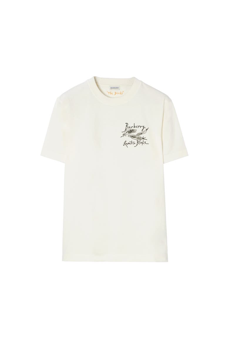 Feather Print Cotton T-shirt, Alternate, color, Chalk white