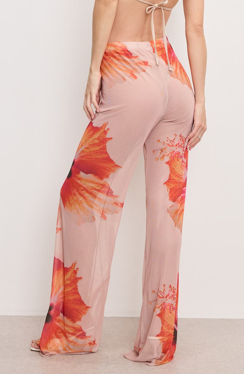 Good American Mesh Wide Leg Pant, Alternate, color, Mauve Tropical Hibiscus001