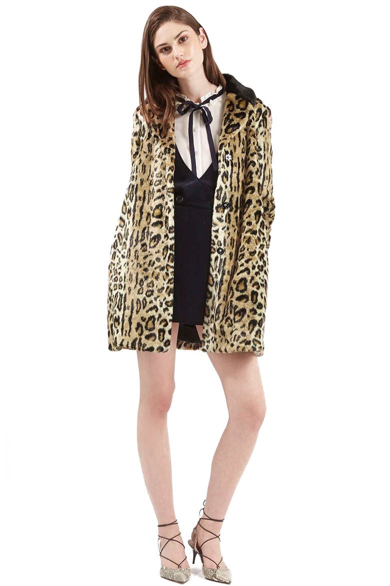 Leopard Print Faux Fur Swing Coat, Alternate, color, BROWN MULTI