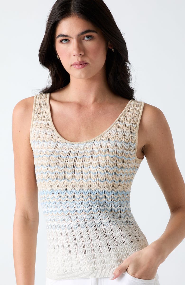 GUESS Rosalyn Metallic Pointelle Sweater Tank, Alternate, color, Light Blue/ Beige/ White