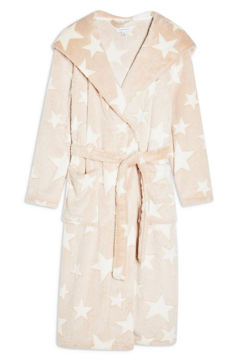 Star Print Hooded Robe, Alternate, color, NUDE MULTI