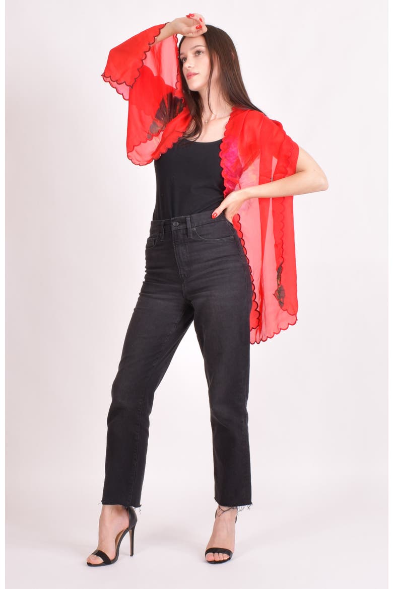 Hyatt Hand Tie Dye Cutwork Scarf, Alternate, color, Red
