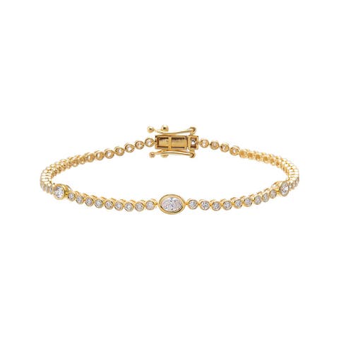 Lab Grown Diamond Bezel Multi Oval Accent Tennis Bracelet