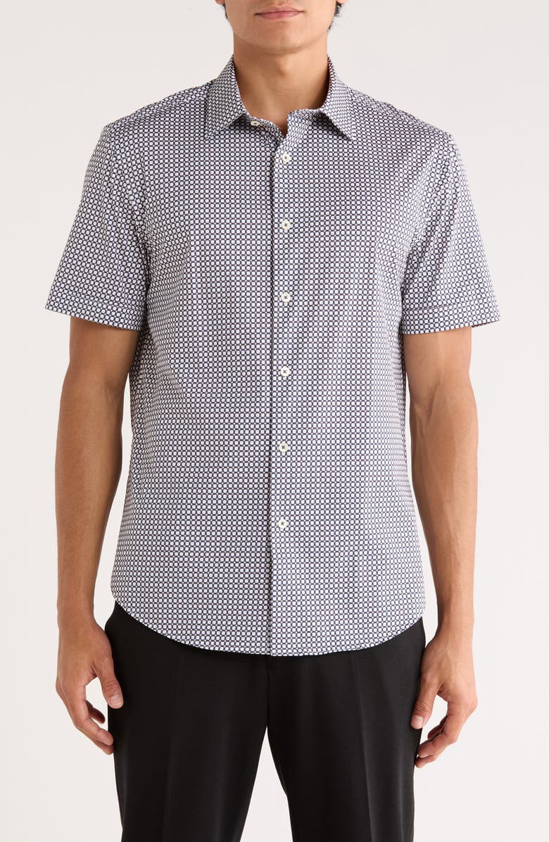 Bugatchi Miles OoohCotton<sup>®</sup> Short Sleeve Button-Up Shirt, Main, color, White
