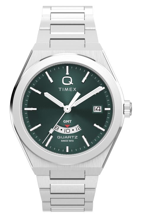 Q Timex® Continental GMT 39mm Stainless Steel Bracelet Watch