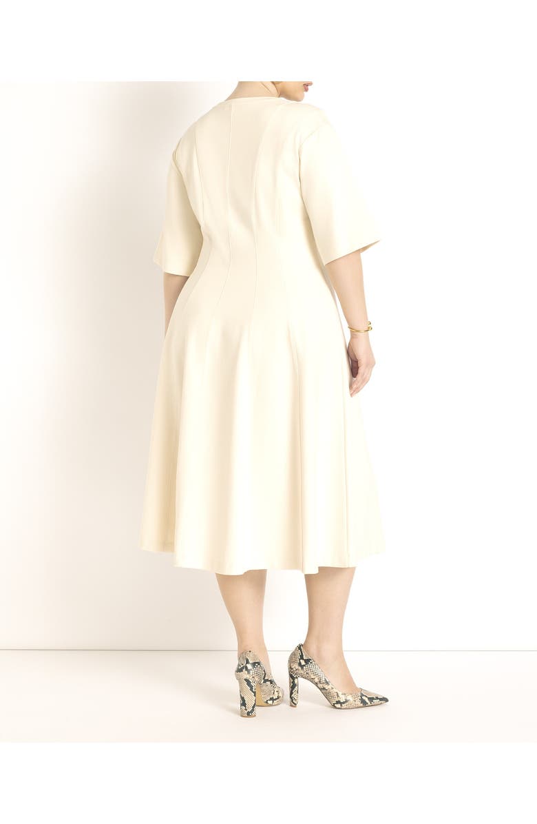 ELOQUII Seam Detail Ponte Workwear Midi Dress, Alternate, color, White Smoke