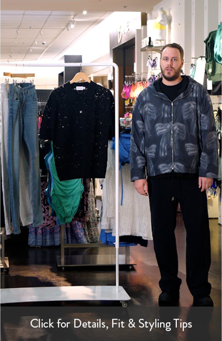 Relaxed Openwork Floral Short Sleeve Button-Up Shirt, sales video thumbnail