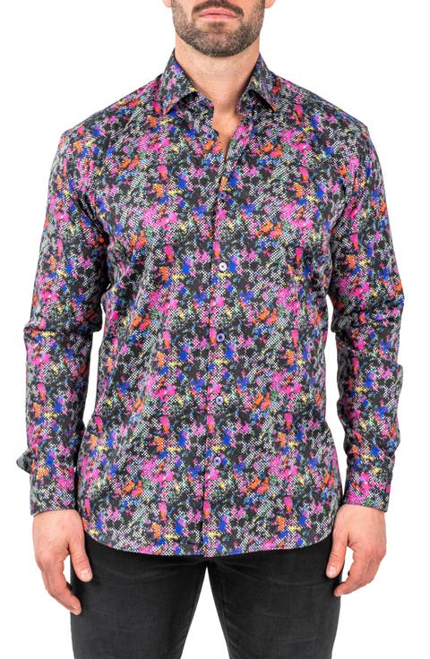 Fibonacci Nineties Black Contemporary Fit Button-Up Shirt