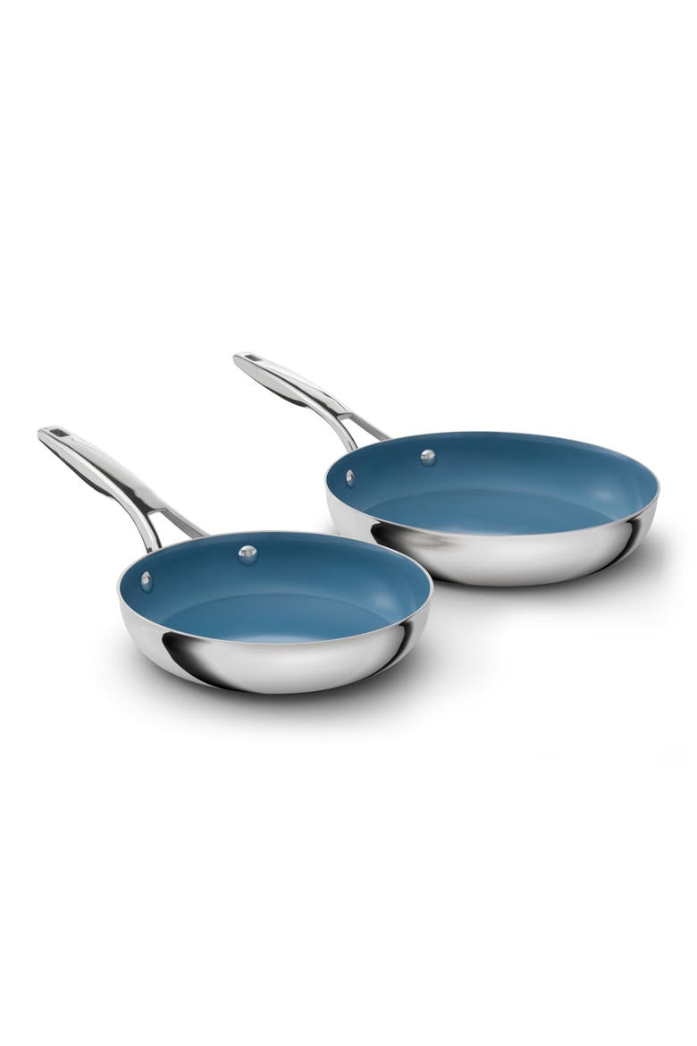 Premier 2-Piece Ceramic Nonstick Stainless Steel Fry Pan Set, Main, color, BLUE