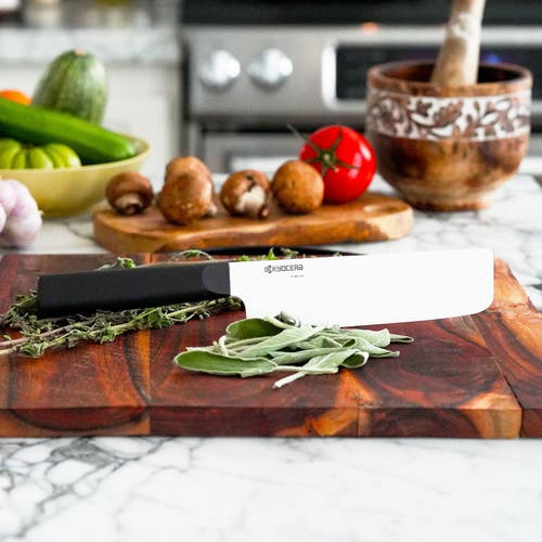 Kyocera Innovationwhite 6-inch Ceramic Nakiri Knife, White Blade With Non-slip Black Handle In Black