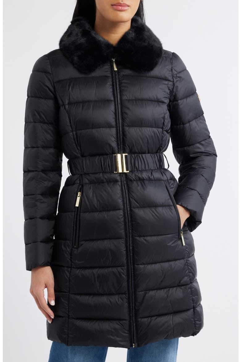 Belted Packable Long Puffer Jacket, Main, color, BLACK