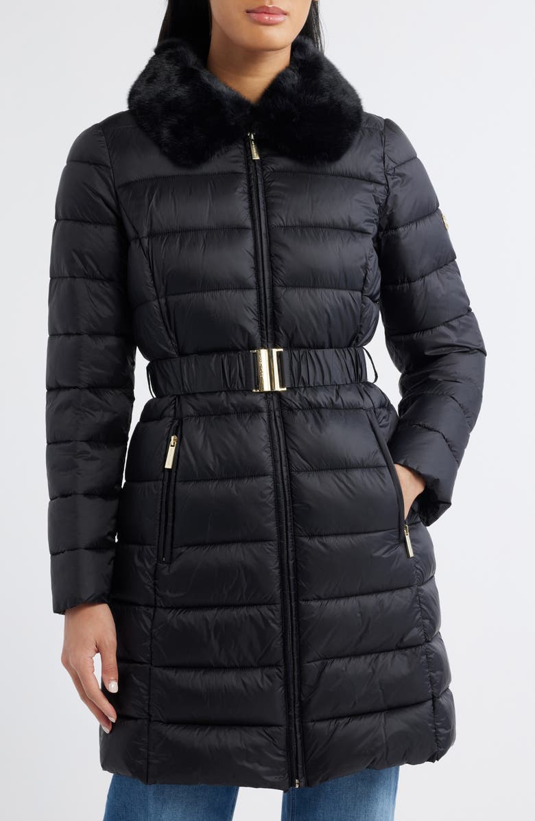 Michael Kors Belted Packable Long Puffer Jacket, Main, color,