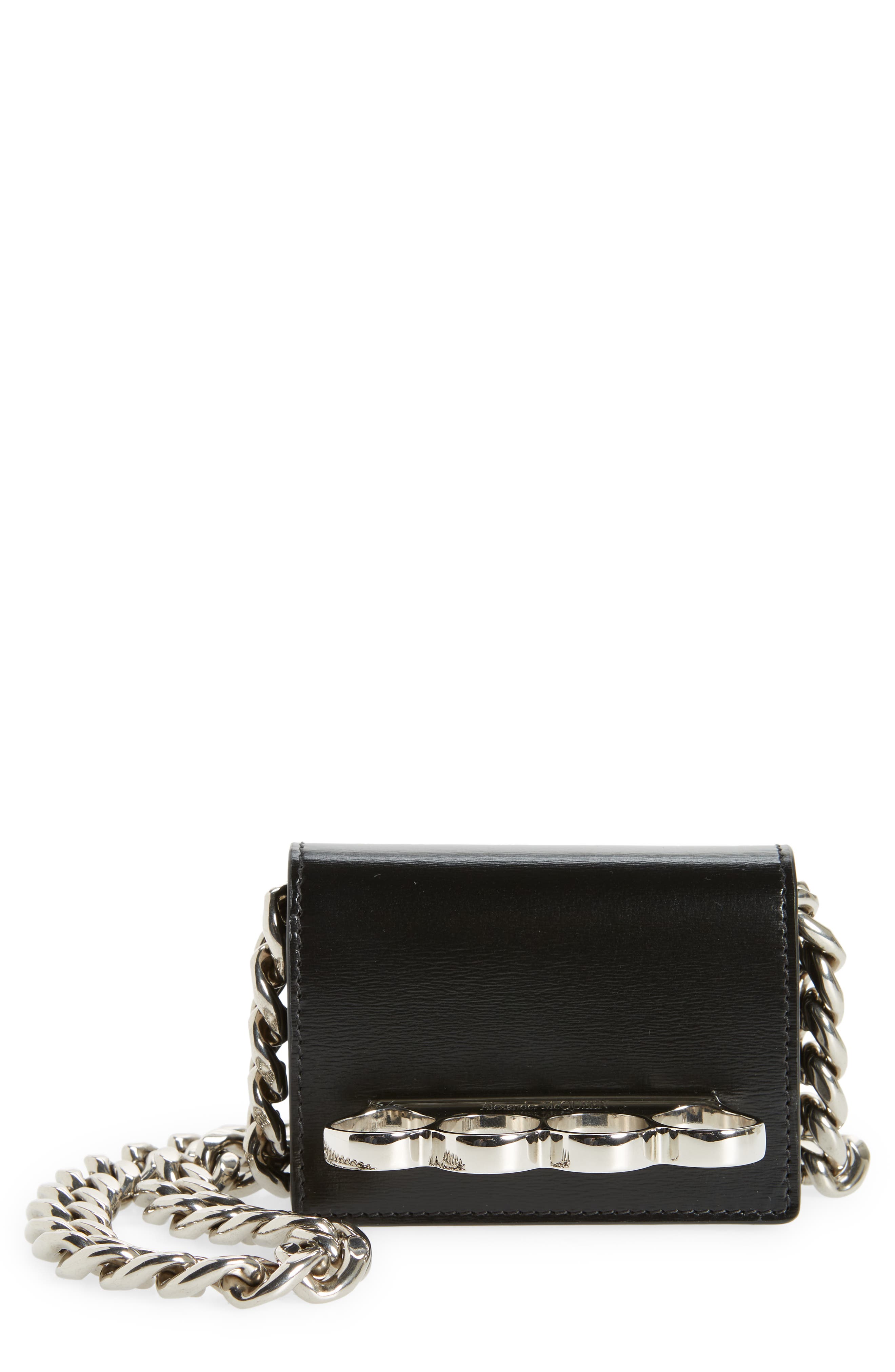 McQueen Alexander McQueen Micro The Four Ring Patent Leather Shoulder Bag, Main, color, 