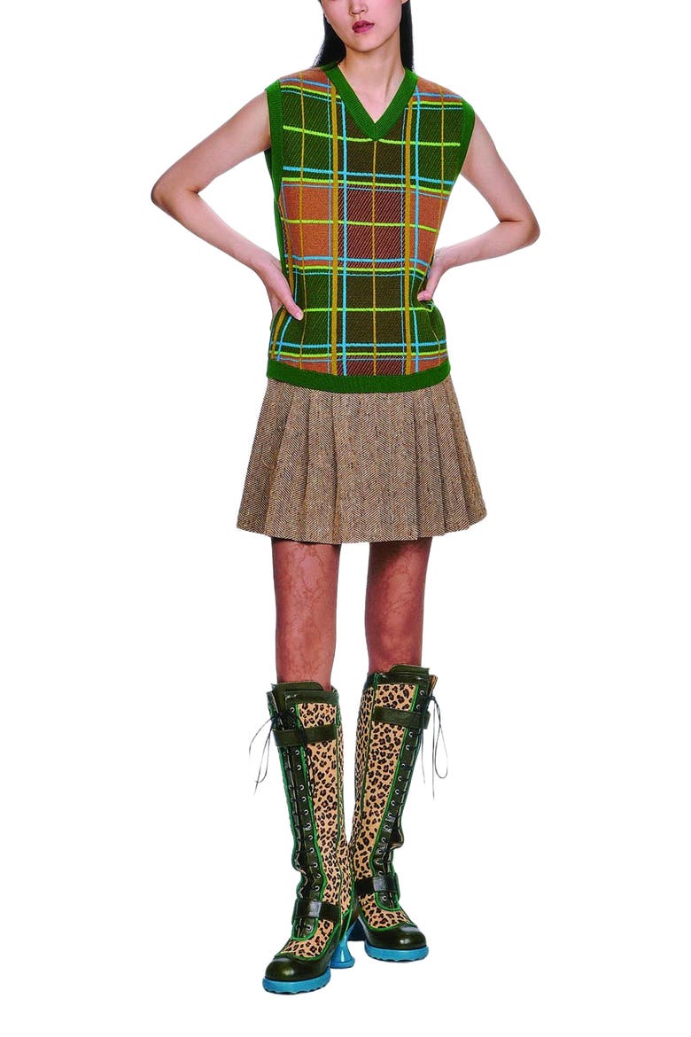 Herringbone Pleated Skirt, Main, color, Caramel