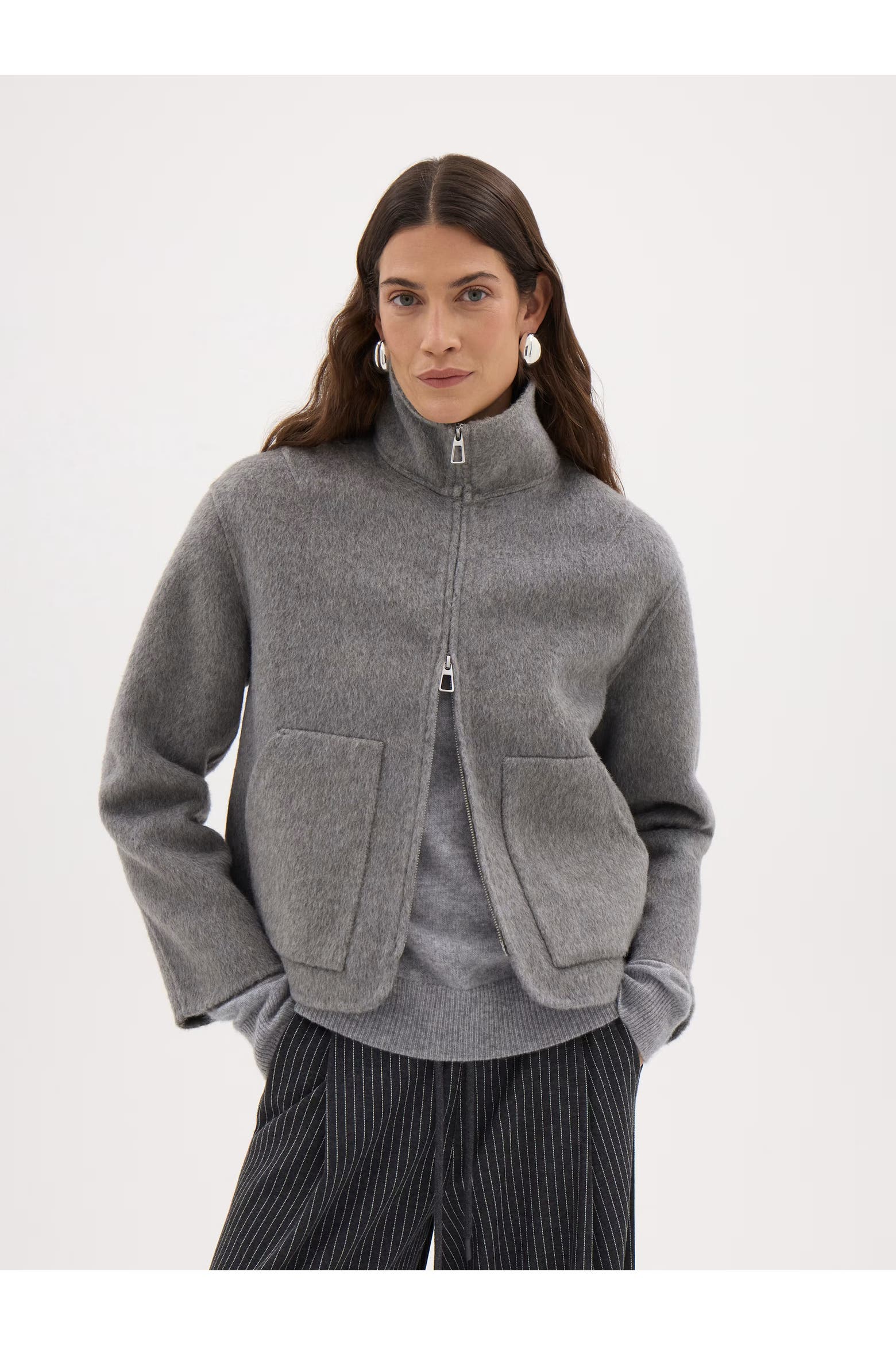 Mart Zip Code Hush Ira Wool Funnel Neck Zip Jacket (Women) | Nordstrom