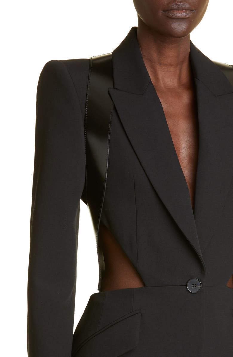 McQueen Leather Harness Wool Blazer, Alternate, color,