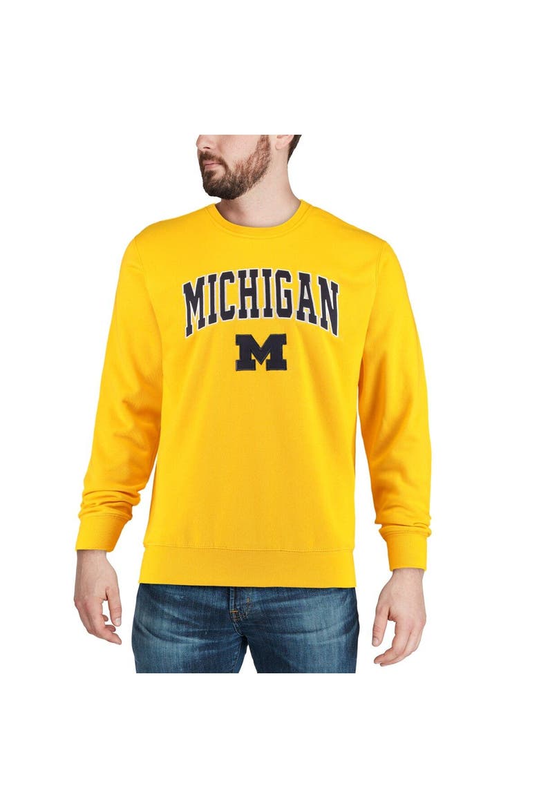 Men's Colosseum Maize Michigan Wolverines Arch & Logo Crew Neck Sweatshirt, Alternate, color, Maize