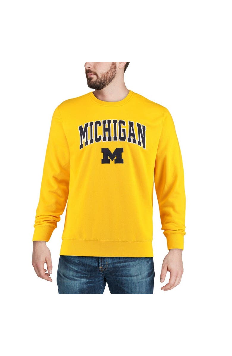 COLOSSEUM Men's Colosseum Maize Michigan Wolverines Arch & Logo Crew Neck Sweatshirt, Alternate, color, Maize