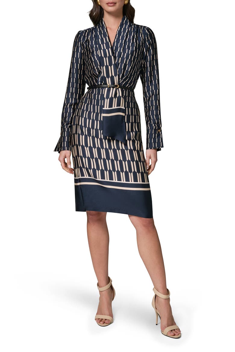Long Sleeve Geometric Print Dress, Main, color, NIGHT SKY/ CAFE