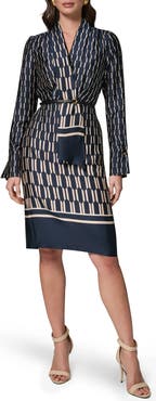 Donna Karan New York Long Sleeve Geometric Print Dress