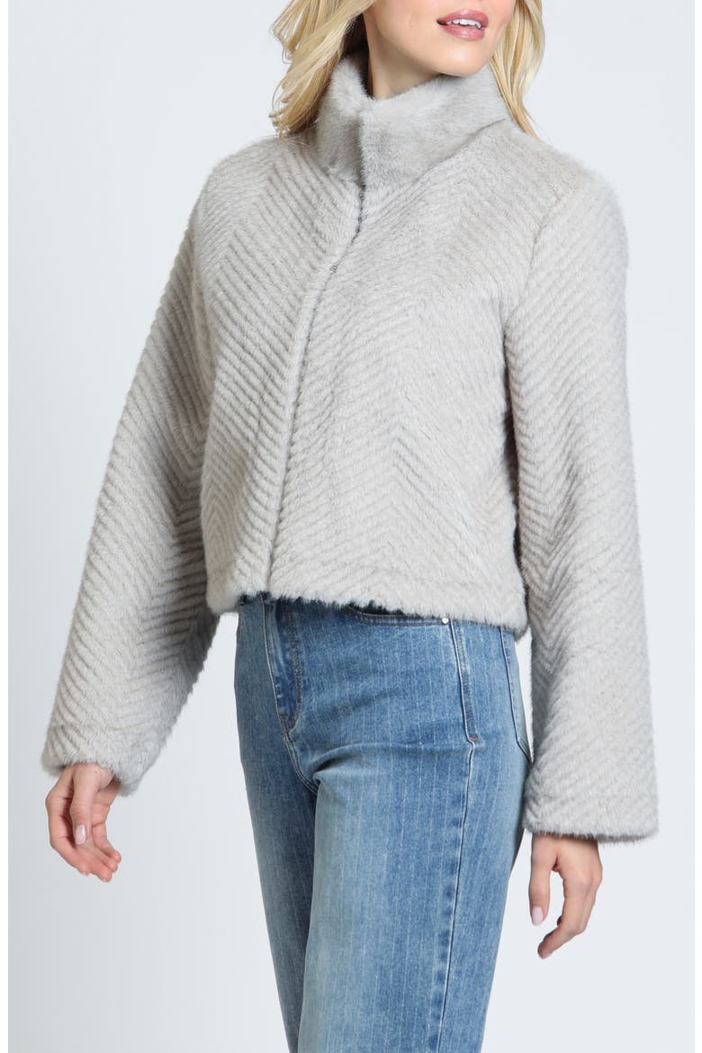 Zig-Zag Textured Faux Fur Full Zip Hoodie, Alternate, color, SILVER TAUPE