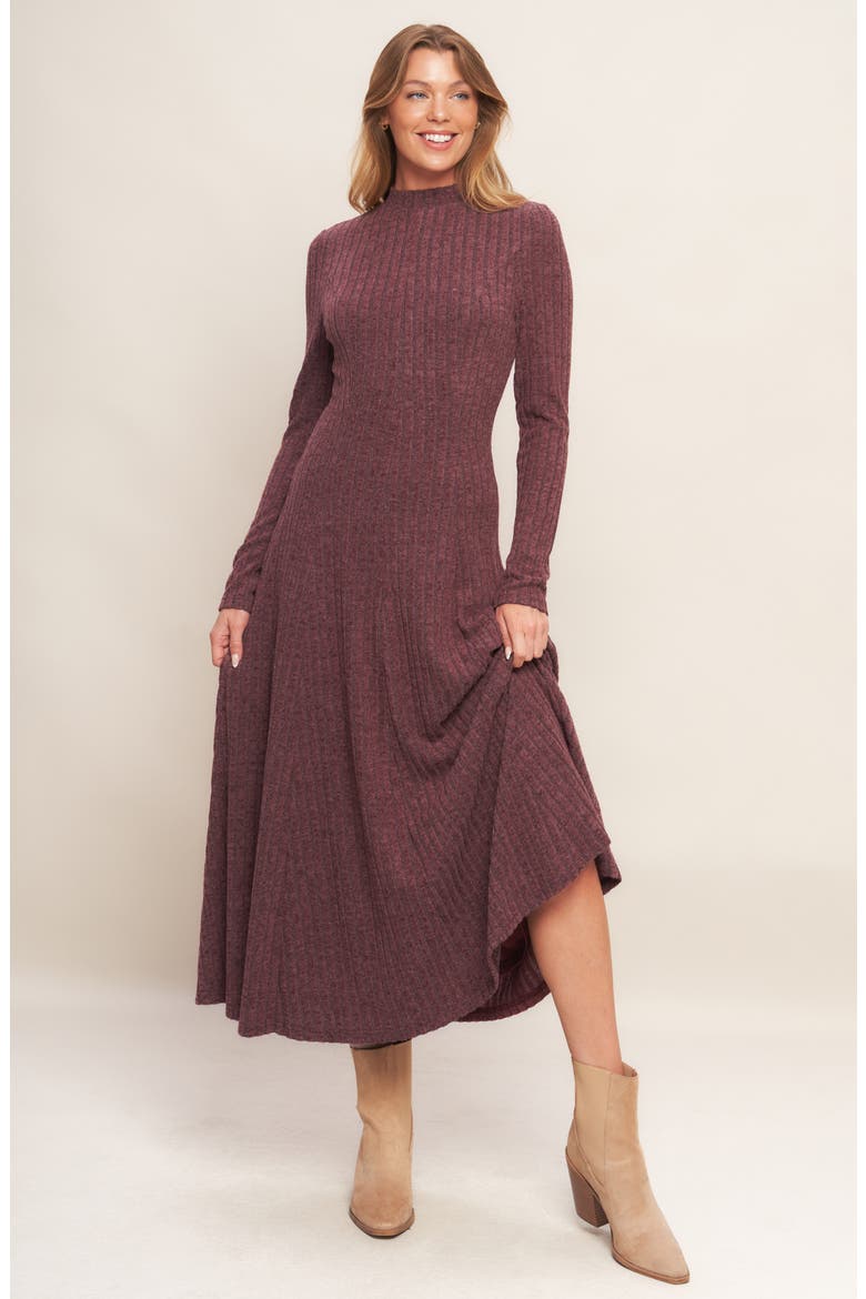 Ribbed Midi Dress, Alternate, color, WINE