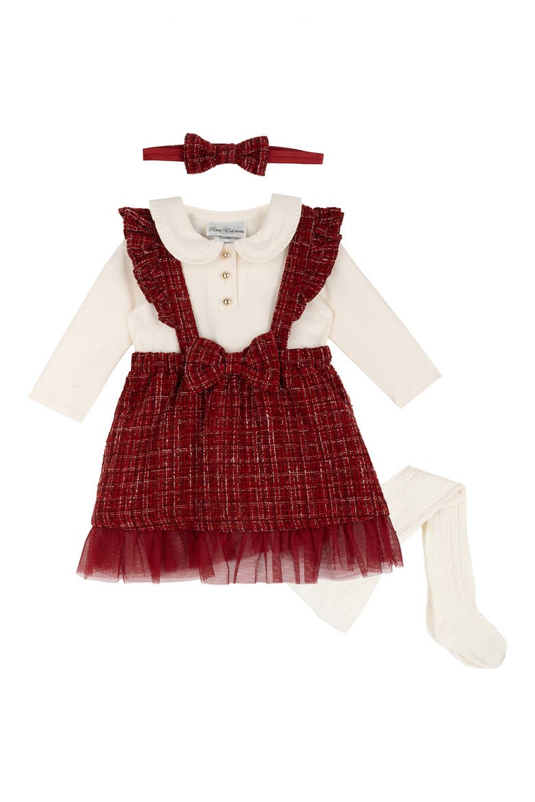 Boucle Jumper, Bodysuit, Tights & Headband Set, Main, color, RED