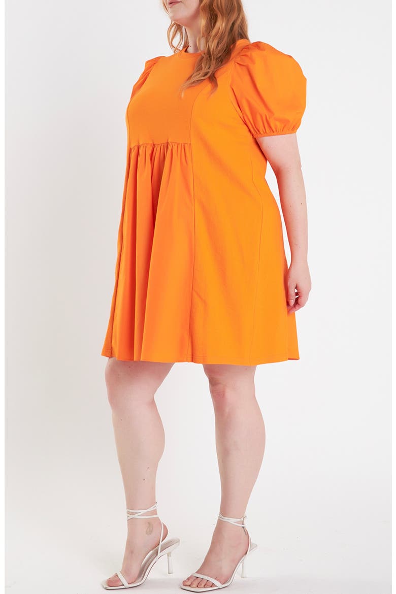Mixed Media Babydoll Minidress, Alternate, color, ORANGE