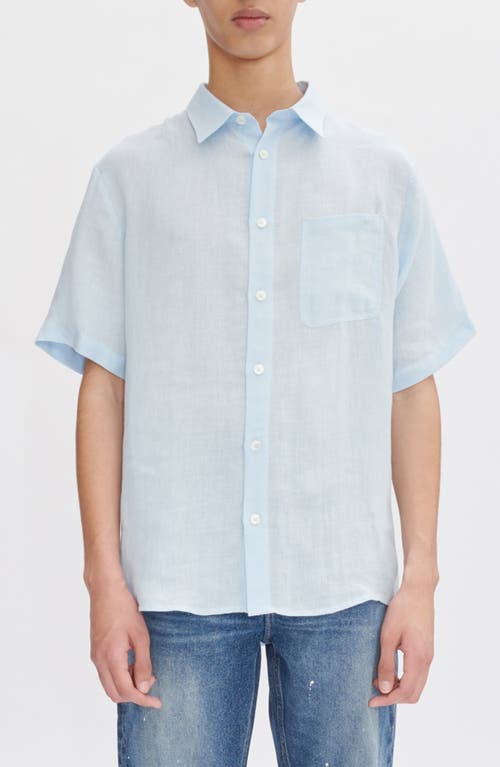 A.P.C. Bellini Logo Embroidered Short Sleeve Linen Button-Up Shirt in Iab Light Blue  product