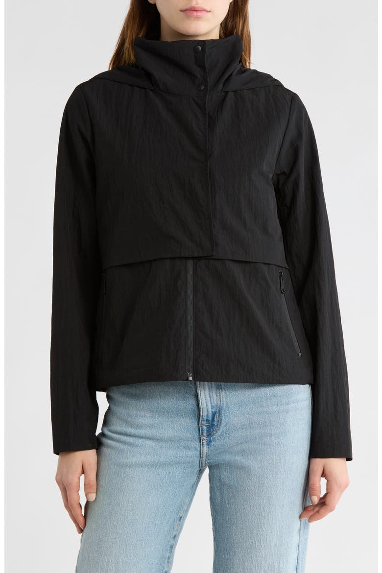 Shiny Textured Crepe Jacket, Main, color, BLACK