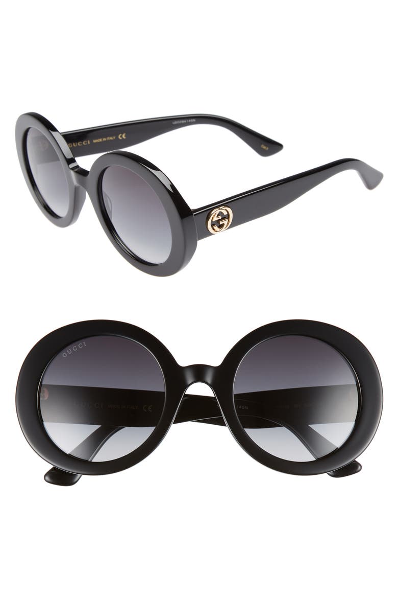 52mm Round Sunglasses, Main, color, BLACK