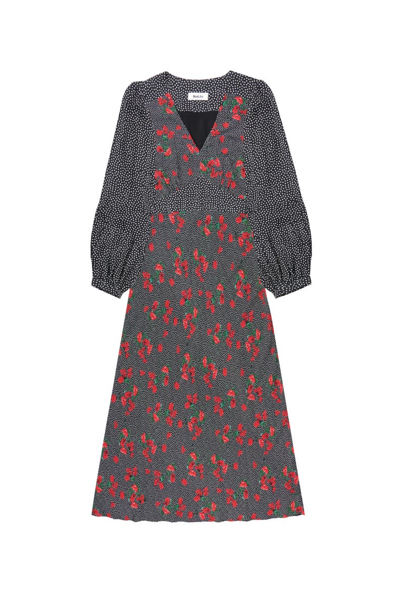 Floral And Spot Mix Dress, Alternate, color, Red