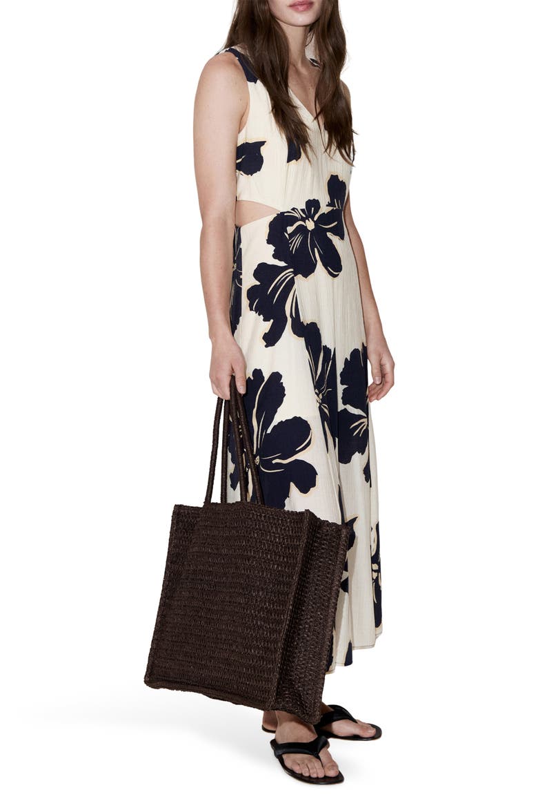 Floral Print Cutout Sleeveless Maxi Dress, Main, color, ECRU