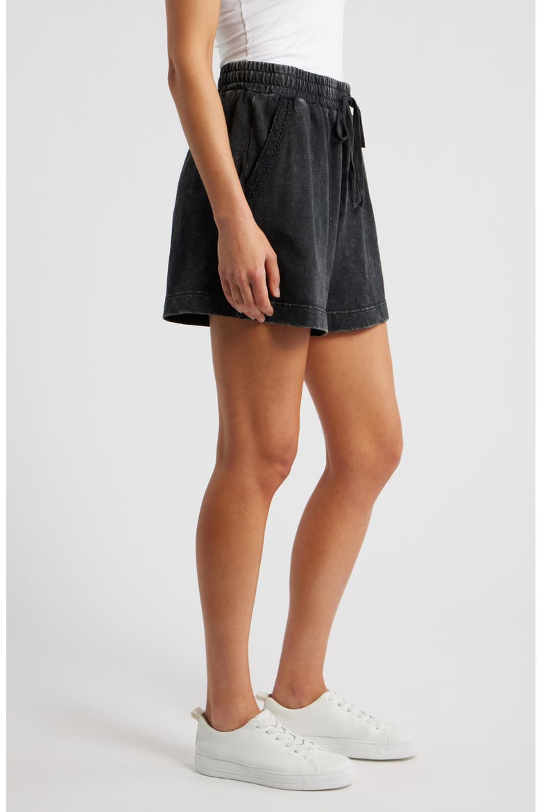 Crochet Accent Cotton Knit Shorts, Alternate, color, BLACK