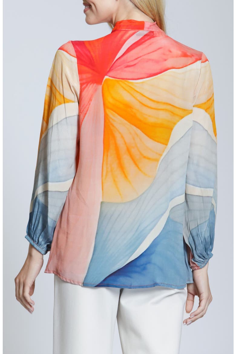 Print Tie Neck Top, Alternate, color, ORANGEGOLD MULTI