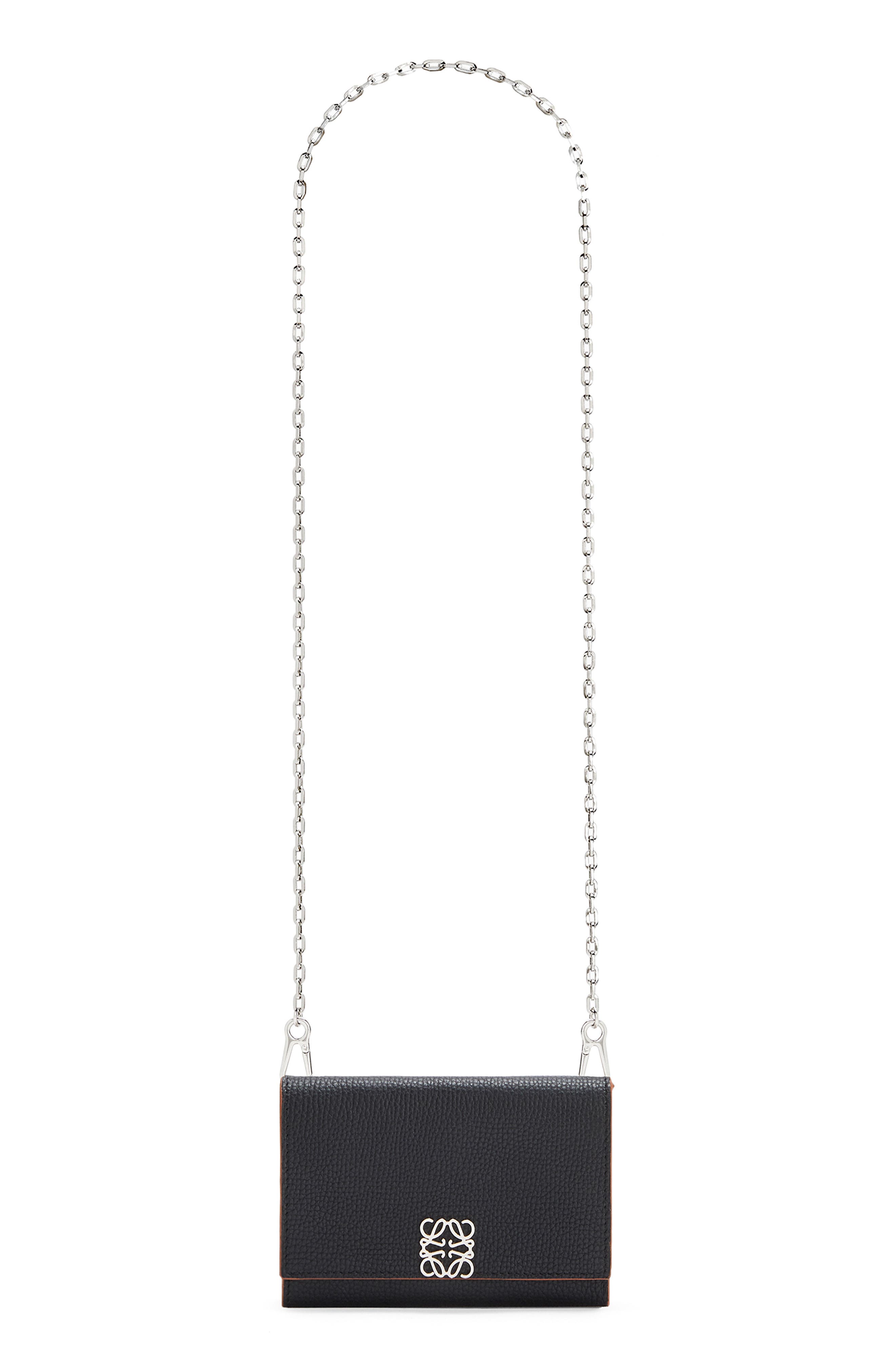 Anagram Leather Wallet on a Chain, Main, color, BLACK