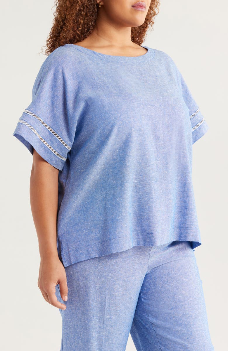 Anne Klein Ladder Stitch Detail Linen Blend Top, Alternate, color, 