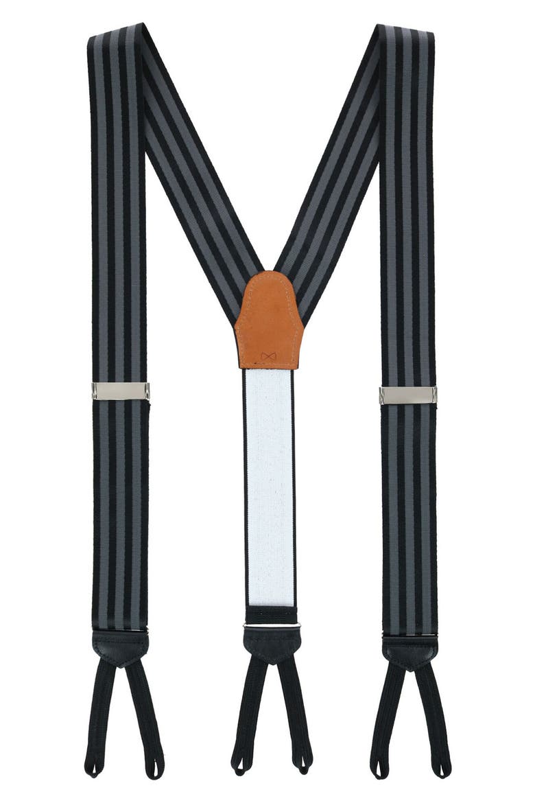 Astaire Grosgrain Stripe Silk Suspenders, Main, color, BLACK WITH GREY STRIPE