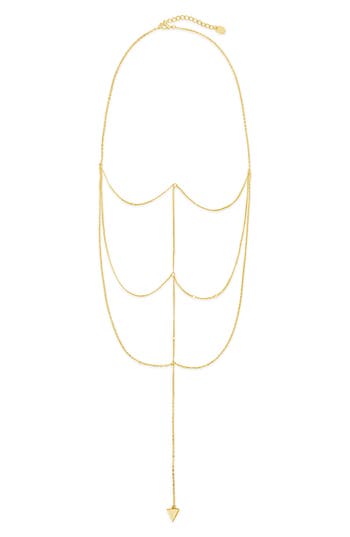 Sterling Forever Triple Layer Triangle Drop Y-necklace In Gold