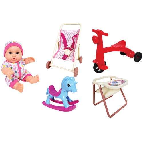 Lissi 8'' Baby Doll Set with Scooter, Pushchair, Rocker & Highchair Playset in Multicolored  product