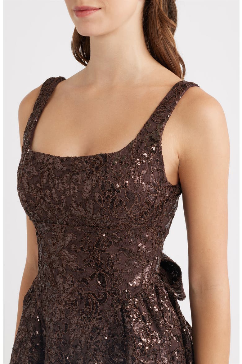 Embroidered Lace & Mesh Minidress, Alternate, color, CHOCOLATE BROWN
