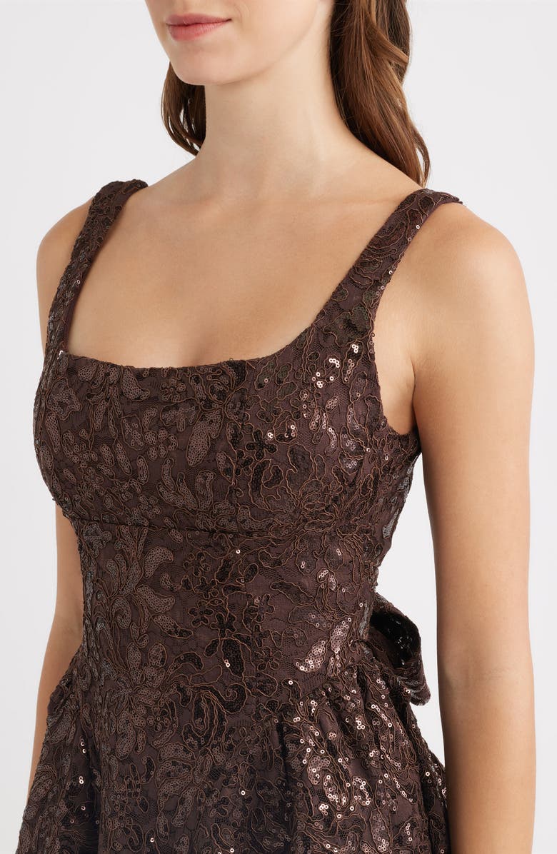 Emerald Sundae Embroidered Lace & Mesh Minidress, Alternate, color, Chocolate Brown