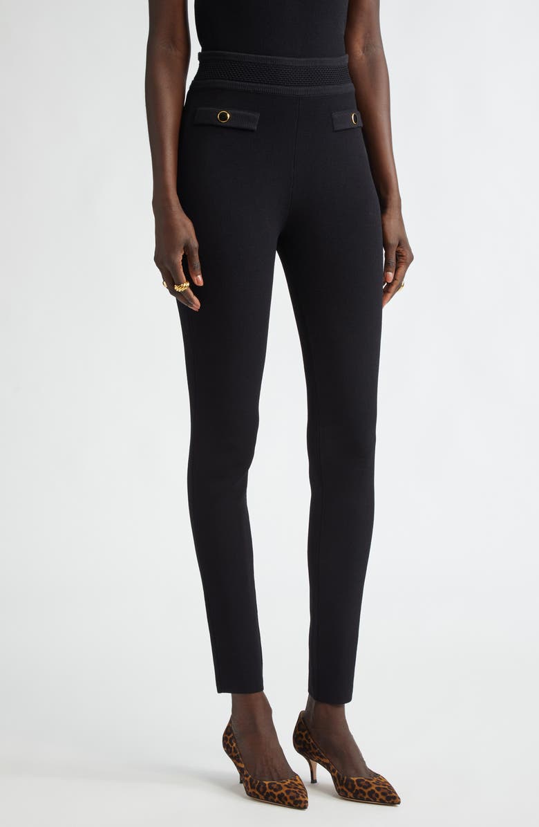 ST. JOHN Mixed Texture Knit Skinny Pants, Main, color,