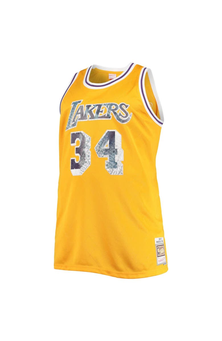 Mitchell & Ness Men's Mitchell & Ness Shaquille O'Neal Gold Los Angeles Lakers Big & Tall 1996-97 NBA 75th Anniversary Diamond Swingman Jersey, Alternate, color, 