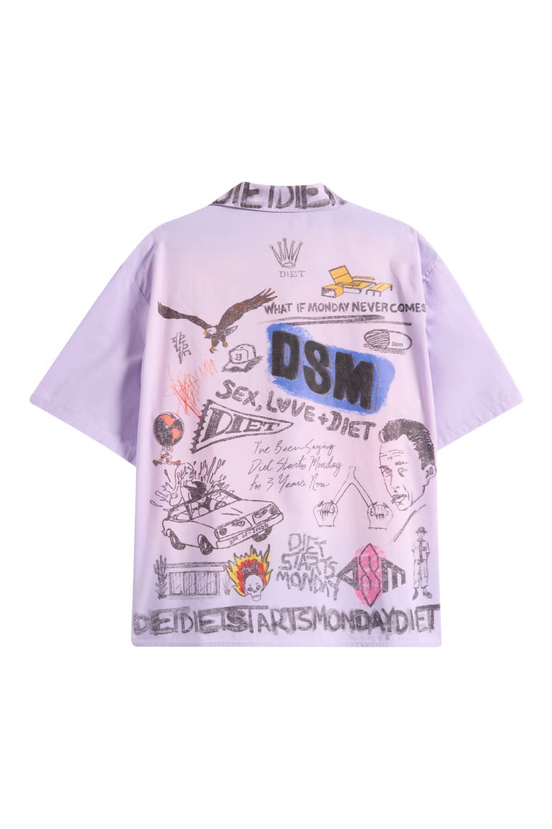 Doodle Graphic Cotton Button-Up Shirt, Alternate, color, PURPLE