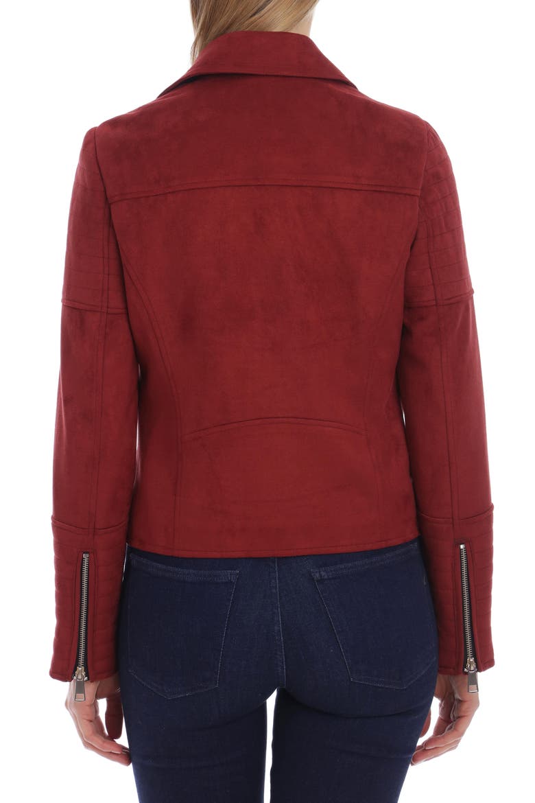 Faux Suede Moto Jacket, Alternate, color, BURGUNDY