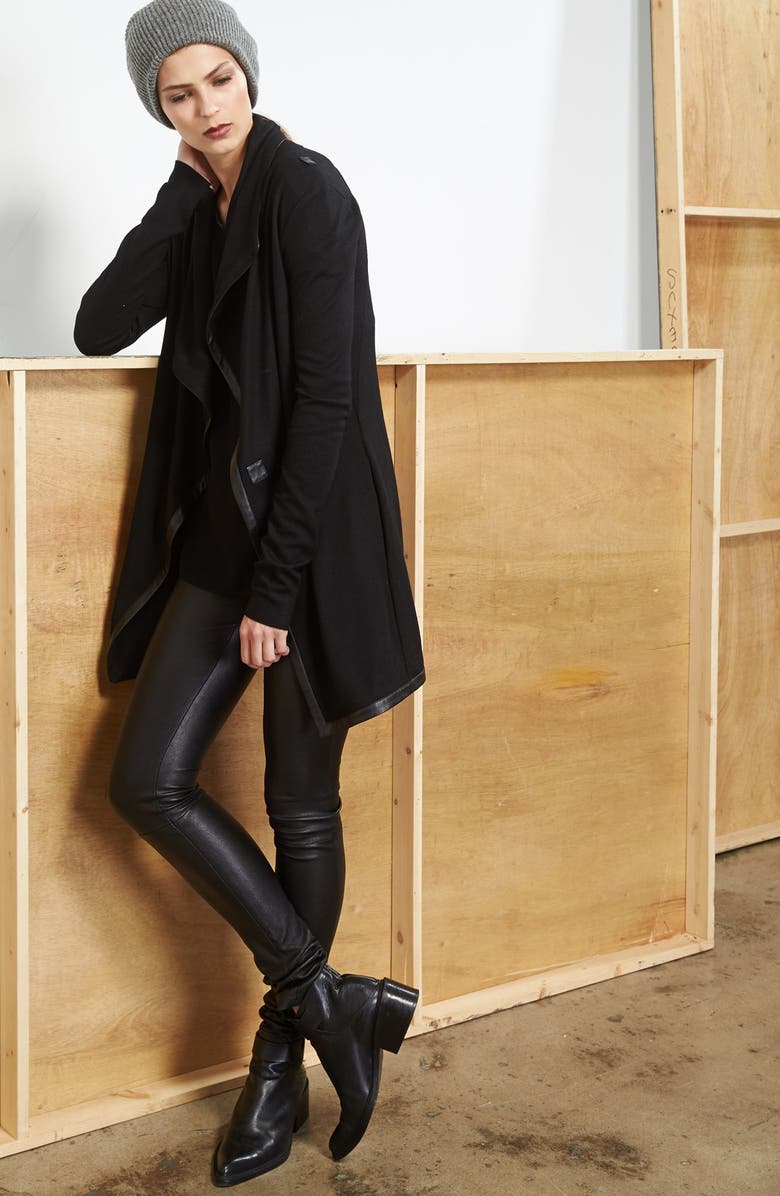 Helmut Lang 'Sonar' Leather Trim Open Wool Jacket, Alternate, color, 