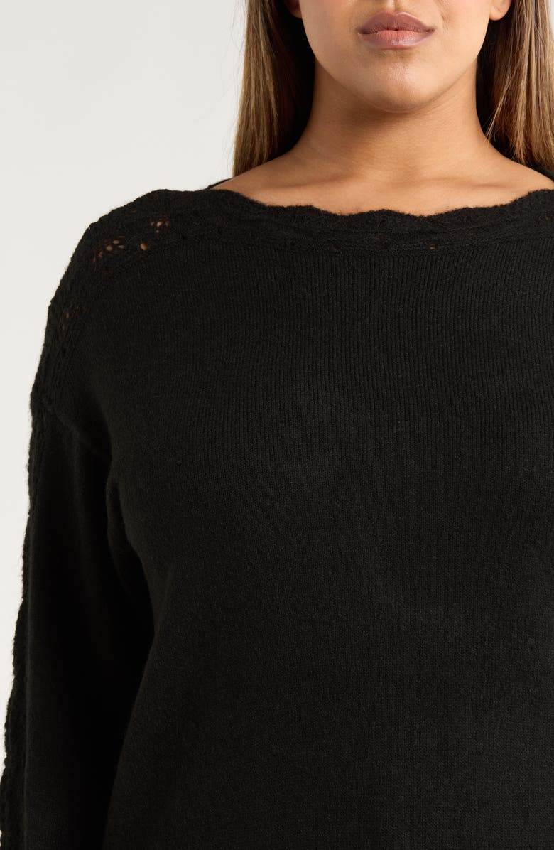 Wit & Wisdom Open Stitch Boat Neck Sweater, Alternate, color, Heather Black