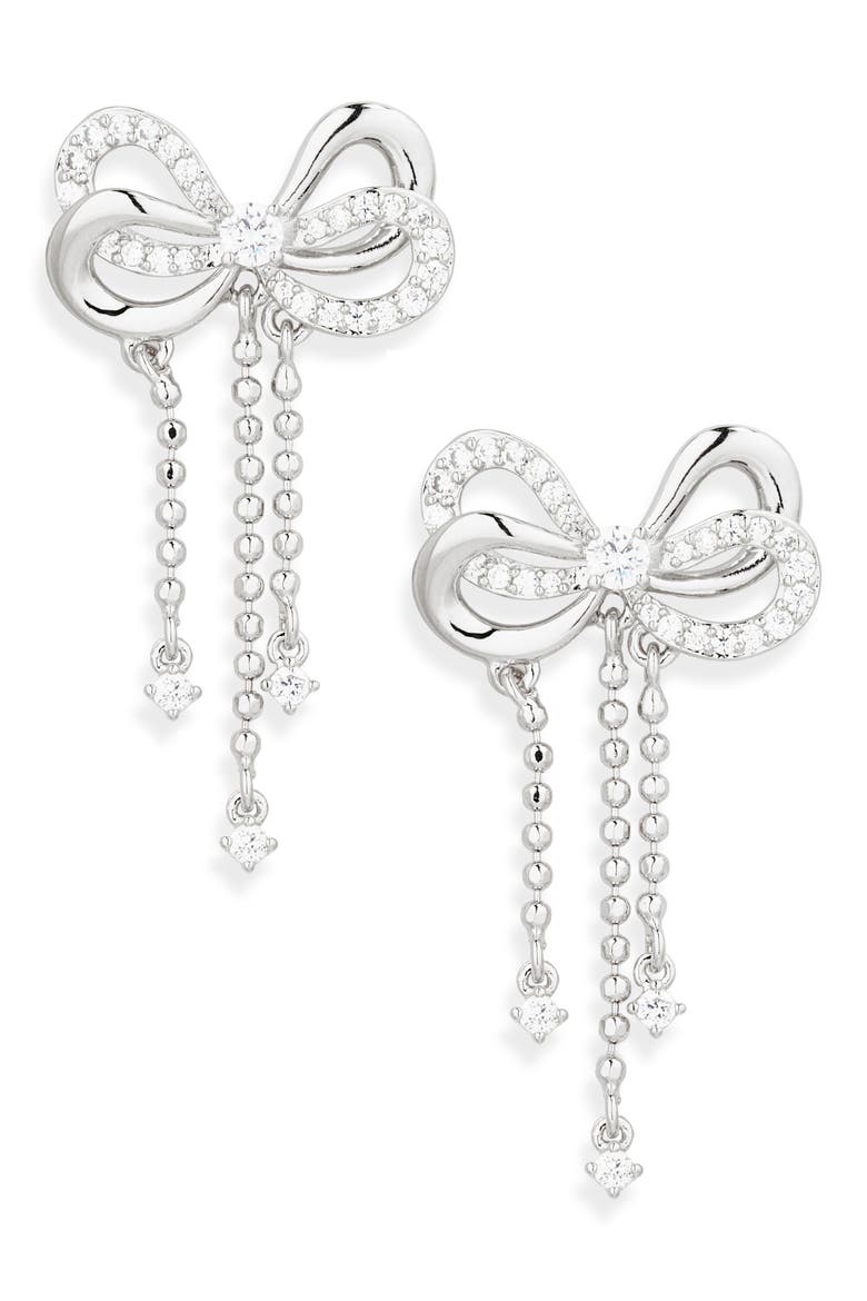 Chain Drop Bow Earrings, Main, color, RHODIUM