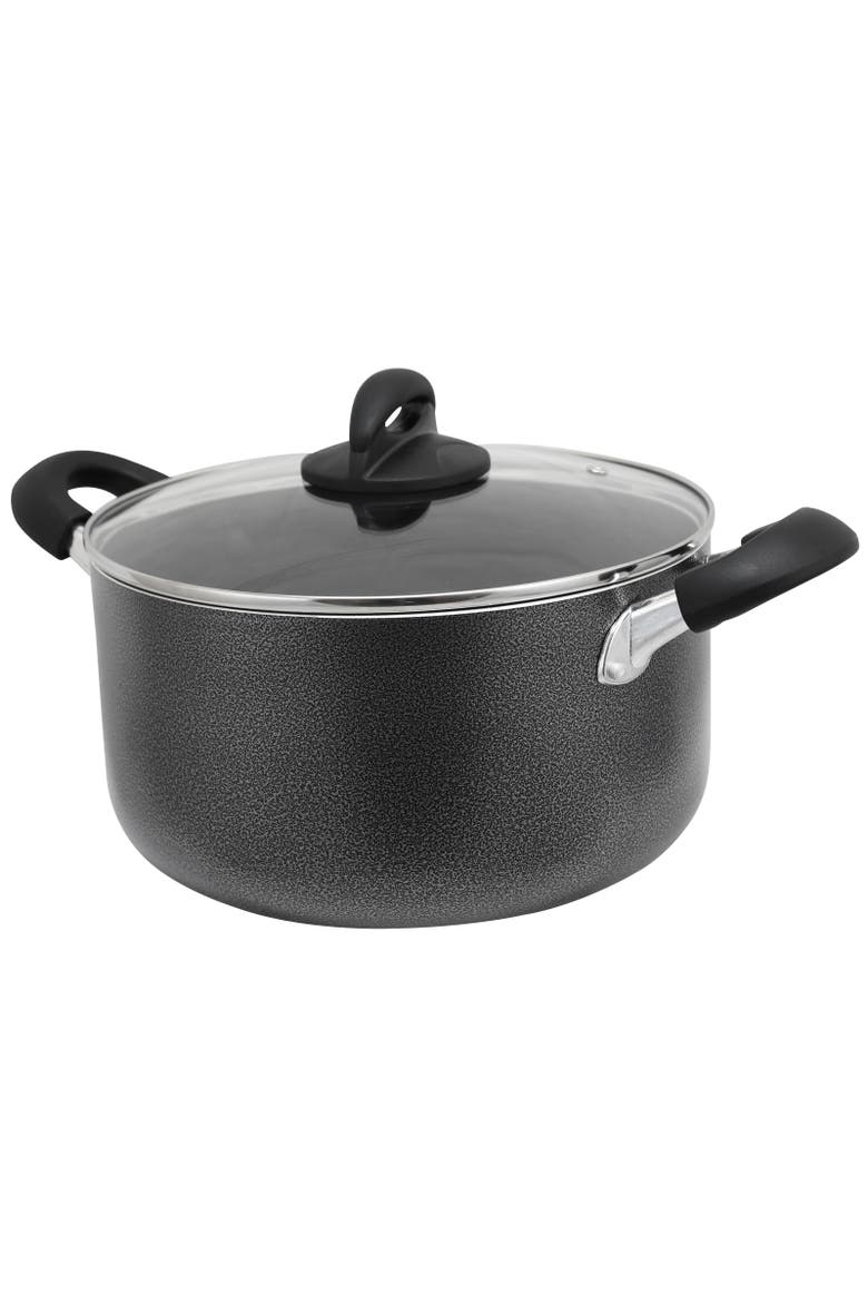 Clairborne 6 Quart Aluminum Hammered Tone Dutch Oven with Lid, Main, color, Black